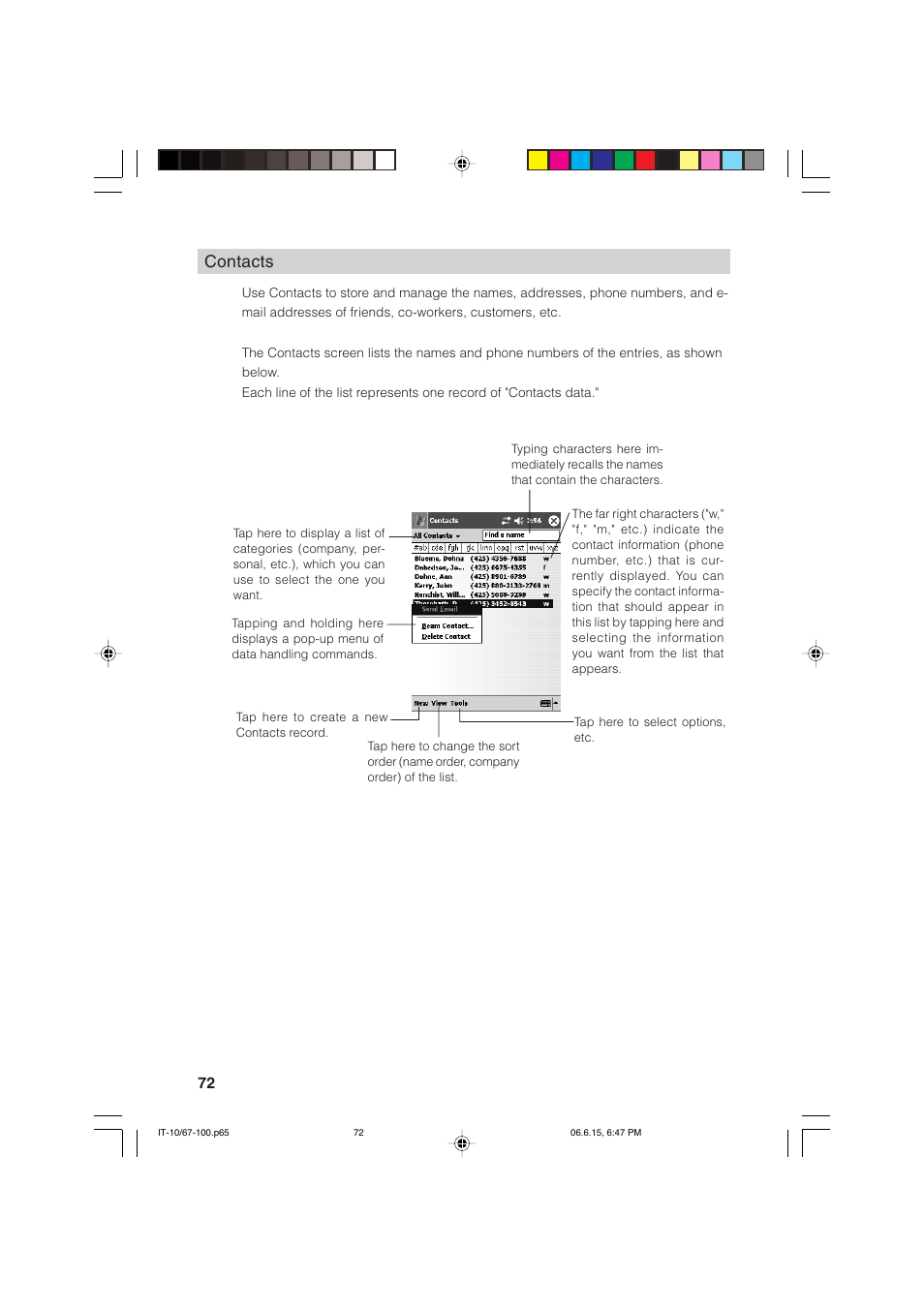 Contacts | Casio Stylus User Manual | Page 72 / 126