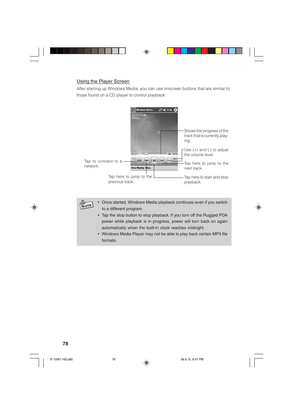 78 using the player screen | Casio Stylus User Manual | Page 78 / 126