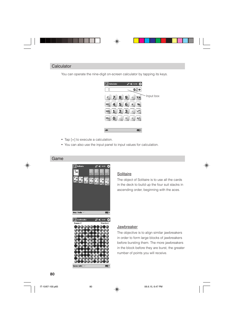 Calculator, Game | Casio Stylus User Manual | Page 80 / 126