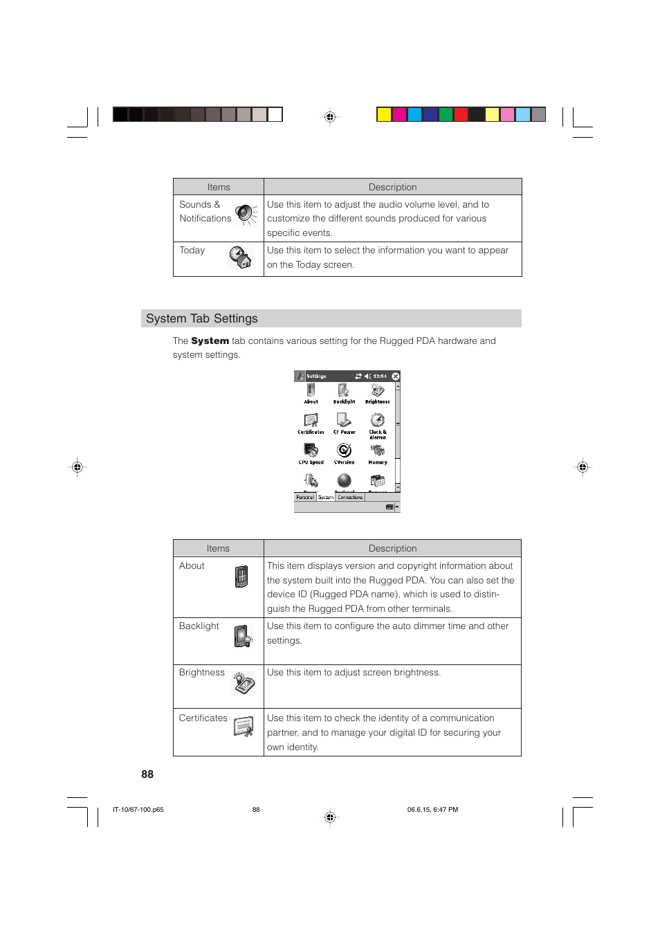 System tab settings | Casio Stylus User Manual | Page 88 / 126