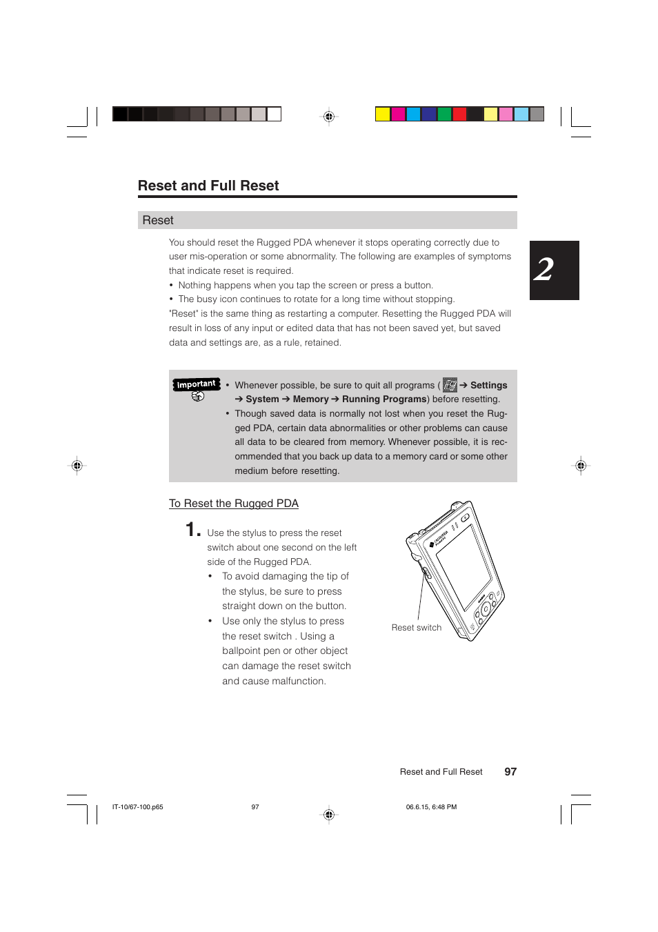 Reset and full reset | Casio Stylus User Manual | Page 97 / 126