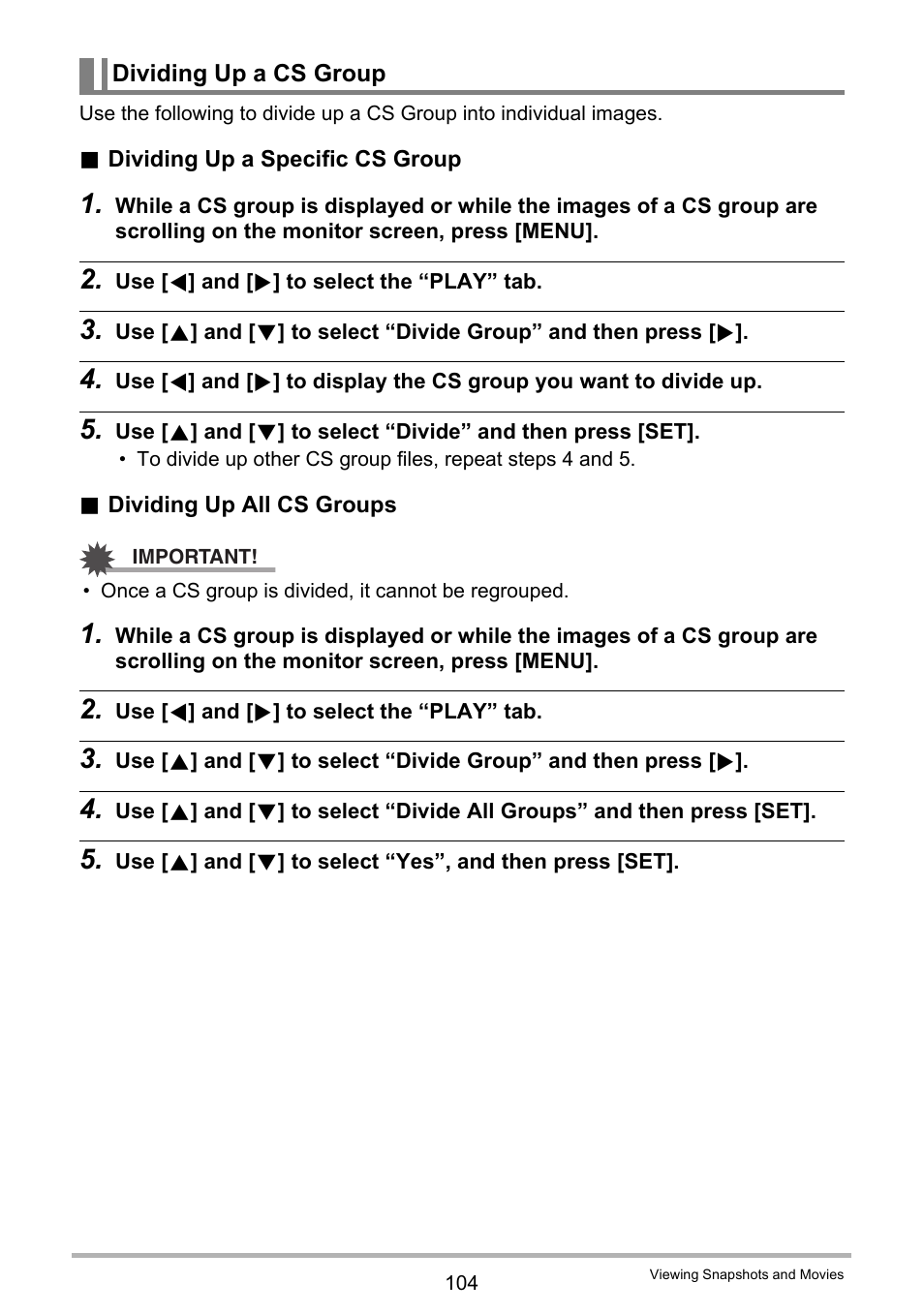Dividing up a cs group | Casio EXILIM EX-ZR100 User Manual | Page 104 / 205