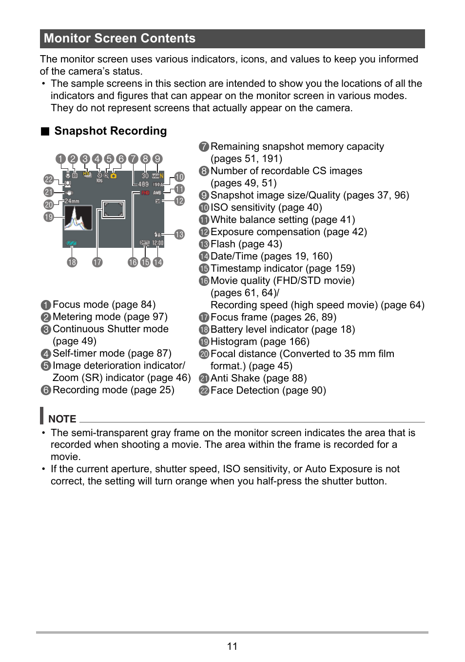 Monitor screen contents | Casio EXILIM EX-ZR100 User Manual | Page 11 / 205