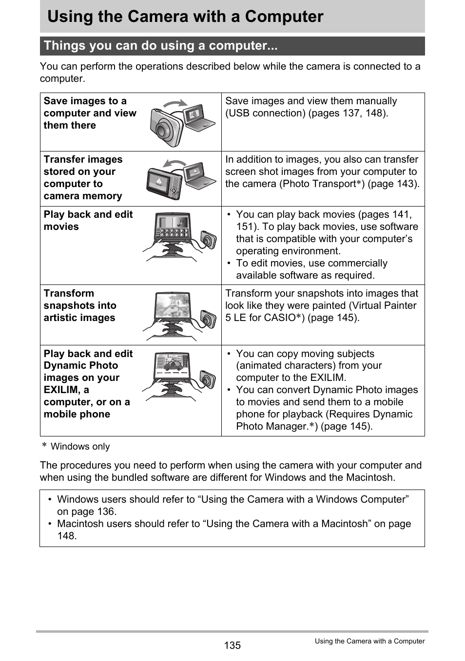 Using the camera with a computer, Things you can do using a computer | Casio EXILIM EX-ZR100 User Manual | Page 135 / 205