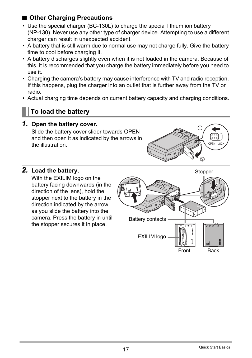 To load the battery | Casio EXILIM EX-ZR100 User Manual | Page 17 / 205