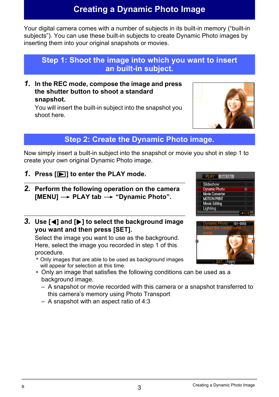 Creating a dynamic photo image, 3 step 2: create the dynamic photo image | Casio EXILIM EX-ZR100 User Manual | Page 201 / 205