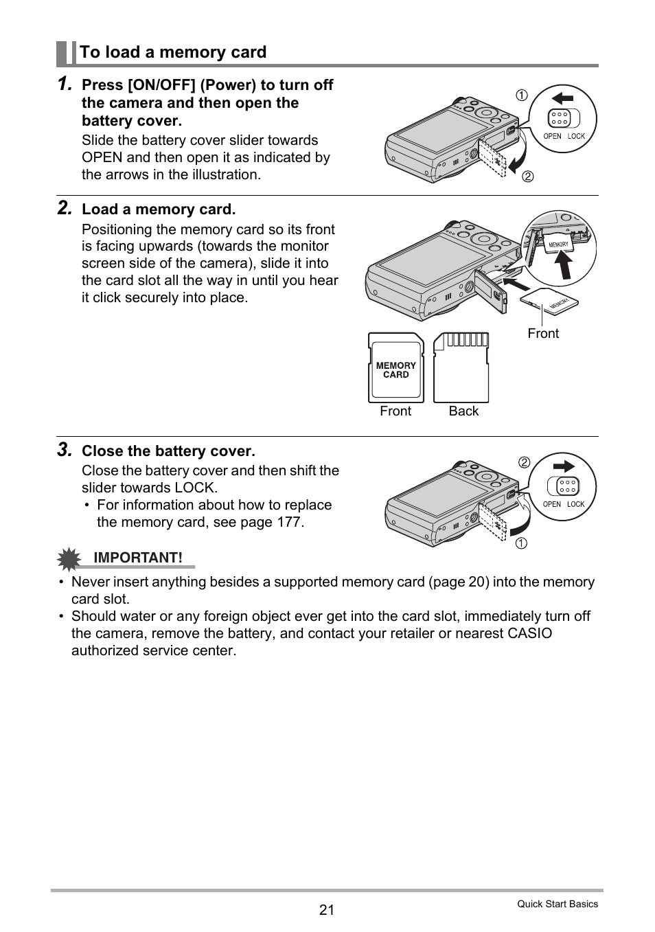 To load a memory card | Casio EXILIM EX-ZR100 User Manual | Page 21 / 205