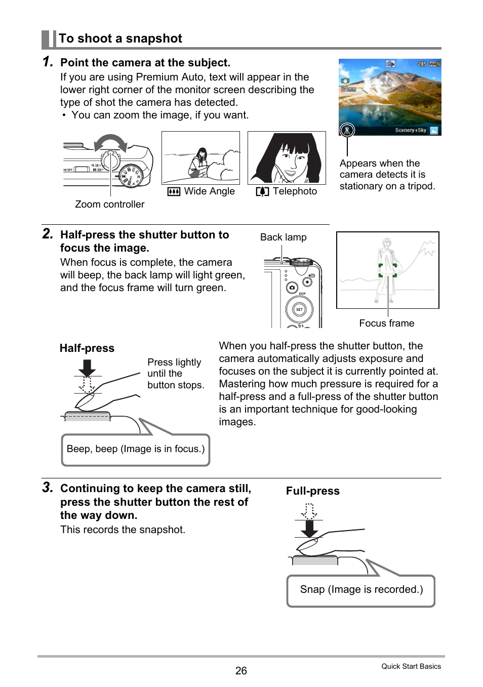 To shoot a snapshot | Casio EXILIM EX-ZR100 User Manual | Page 26 / 205
