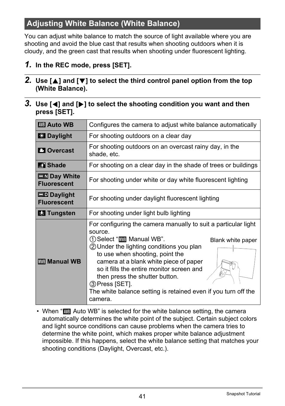 Adjusting white balance (white balance) | Casio EXILIM EX-ZR100 User Manual | Page 41 / 205