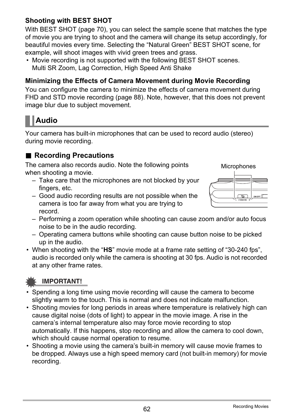 Audio | Casio EXILIM EX-ZR100 User Manual | Page 62 / 205