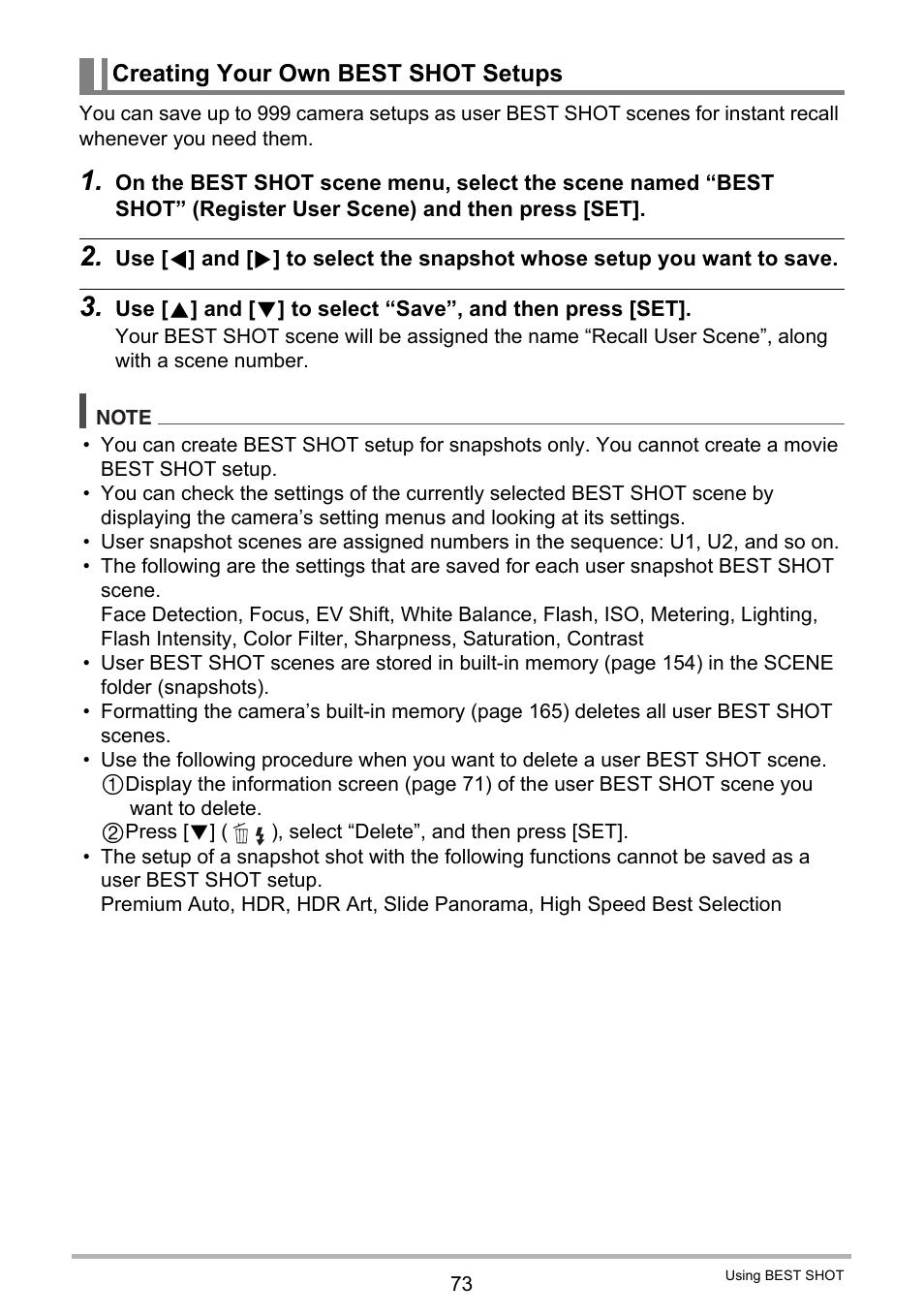 Creating your own best shot setups | Casio EXILIM EX-ZR100 User Manual | Page 73 / 205