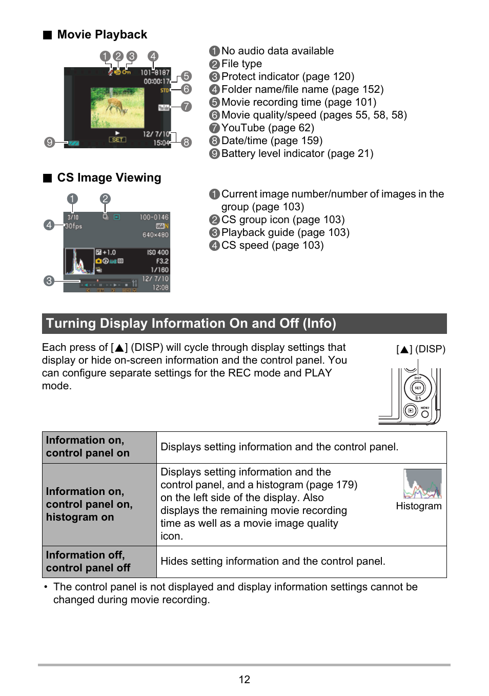 Turning display information on and off (info) | Casio EXILIM EX-ZR15 User Manual | Page 12 / 195