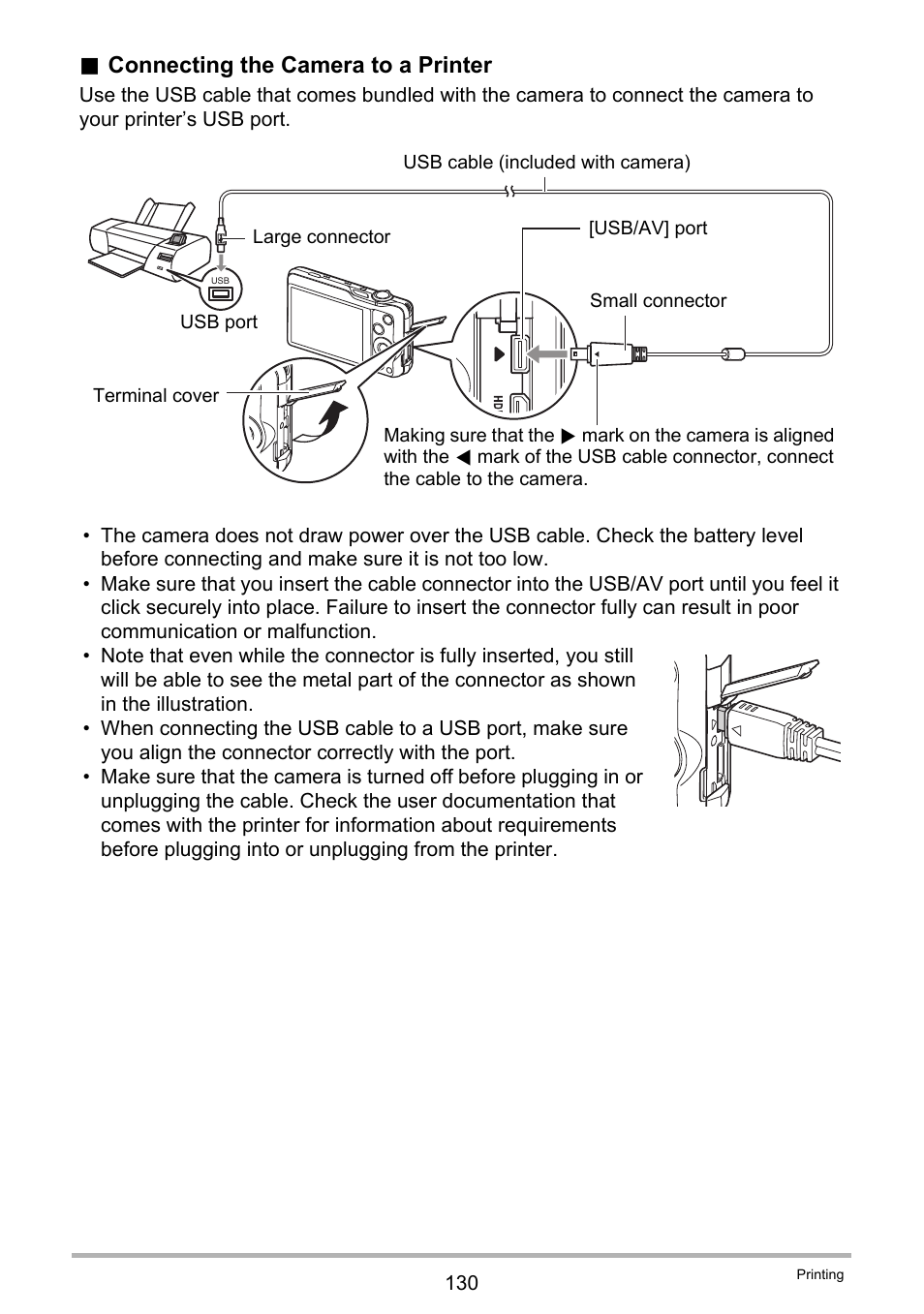 Connecting the camera to a printer | Casio EXILIM EX-ZR15 User Manual | Page 130 / 195