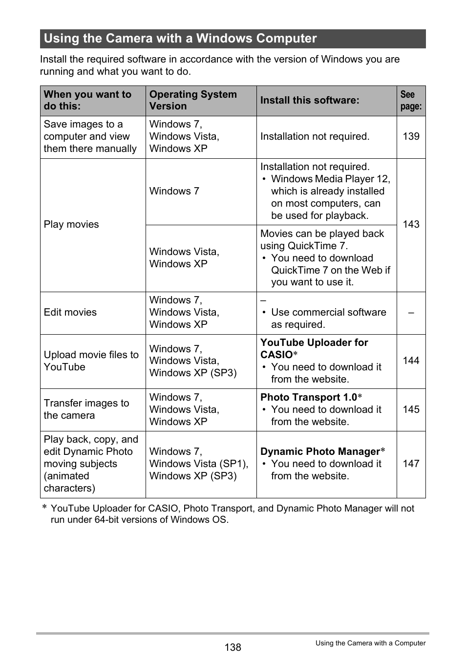 Using the camera with a windows computer, To “using the camera with a windows computer | Casio EXILIM EX-ZR15 User Manual | Page 138 / 195