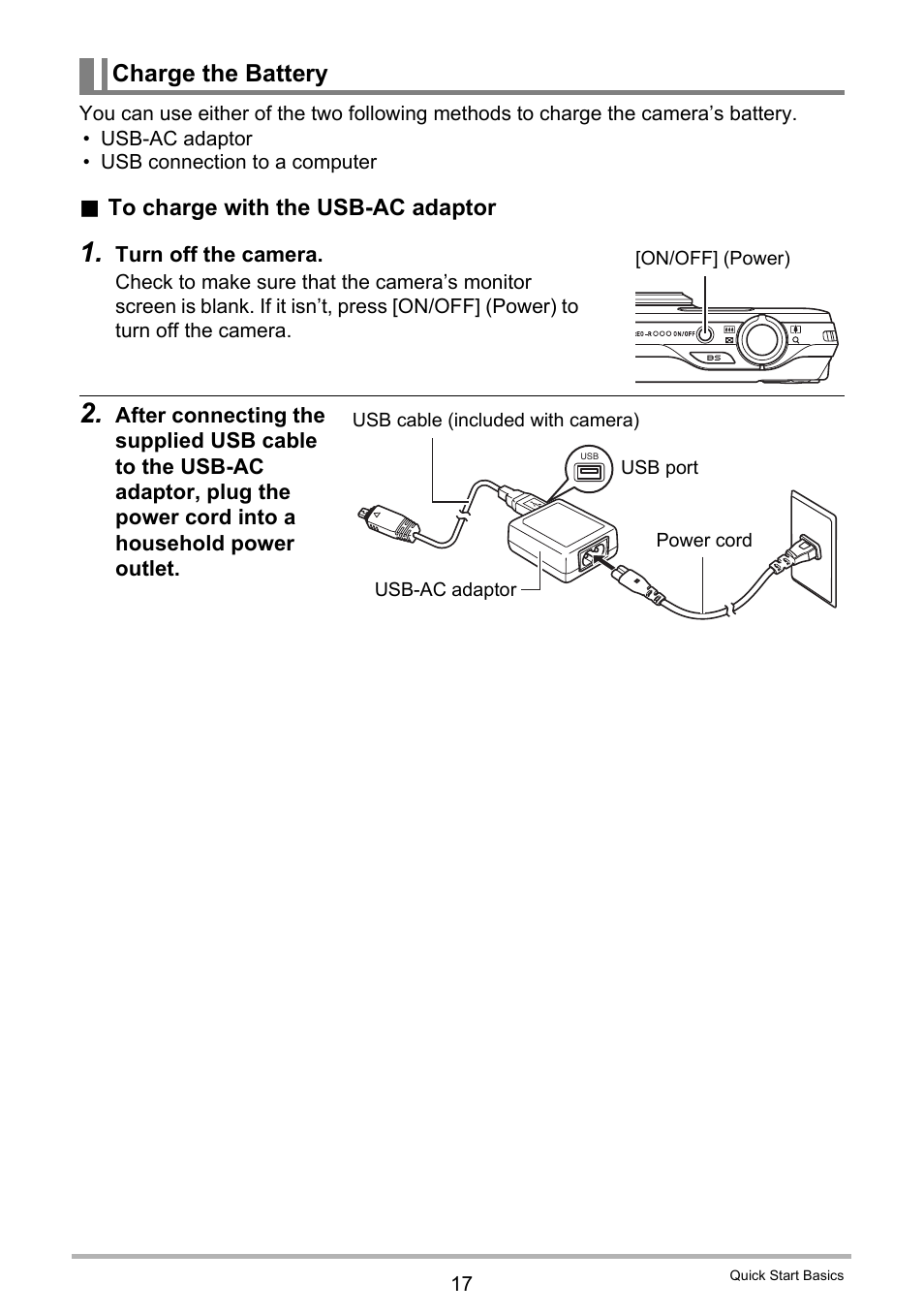 Charge the battery | Casio EXILIM EX-ZR15 User Manual | Page 17 / 195