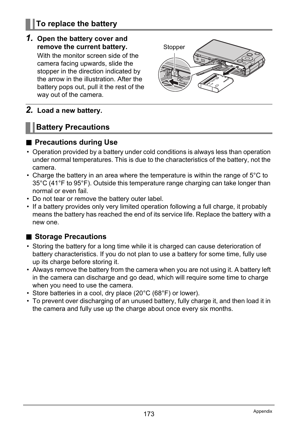 To replace the battery, Battery precautions | Casio EXILIM EX-ZR15 User Manual | Page 173 / 195