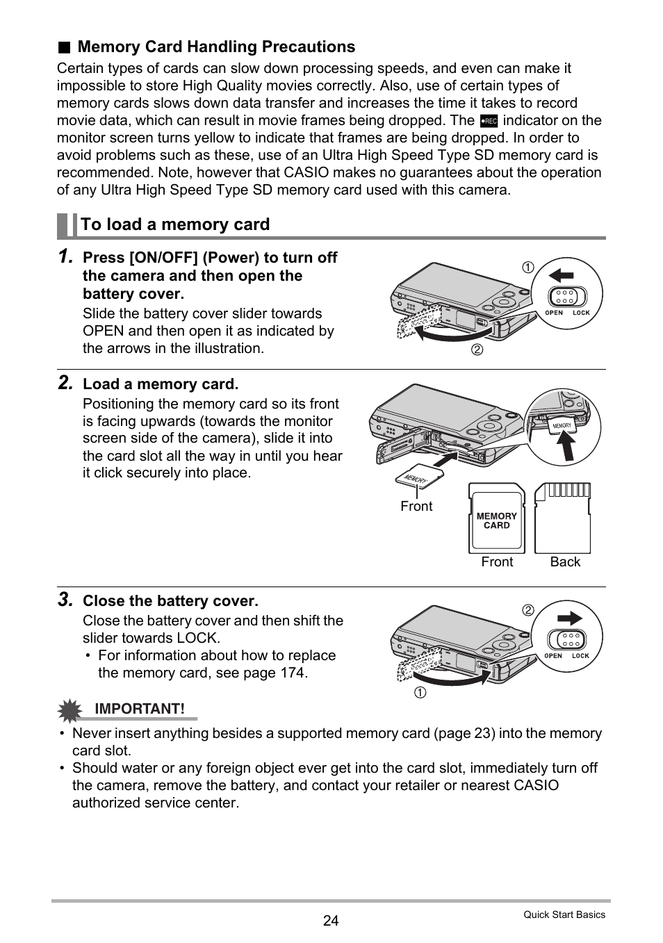 To load a memory card | Casio EXILIM EX-ZR15 User Manual | Page 24 / 195