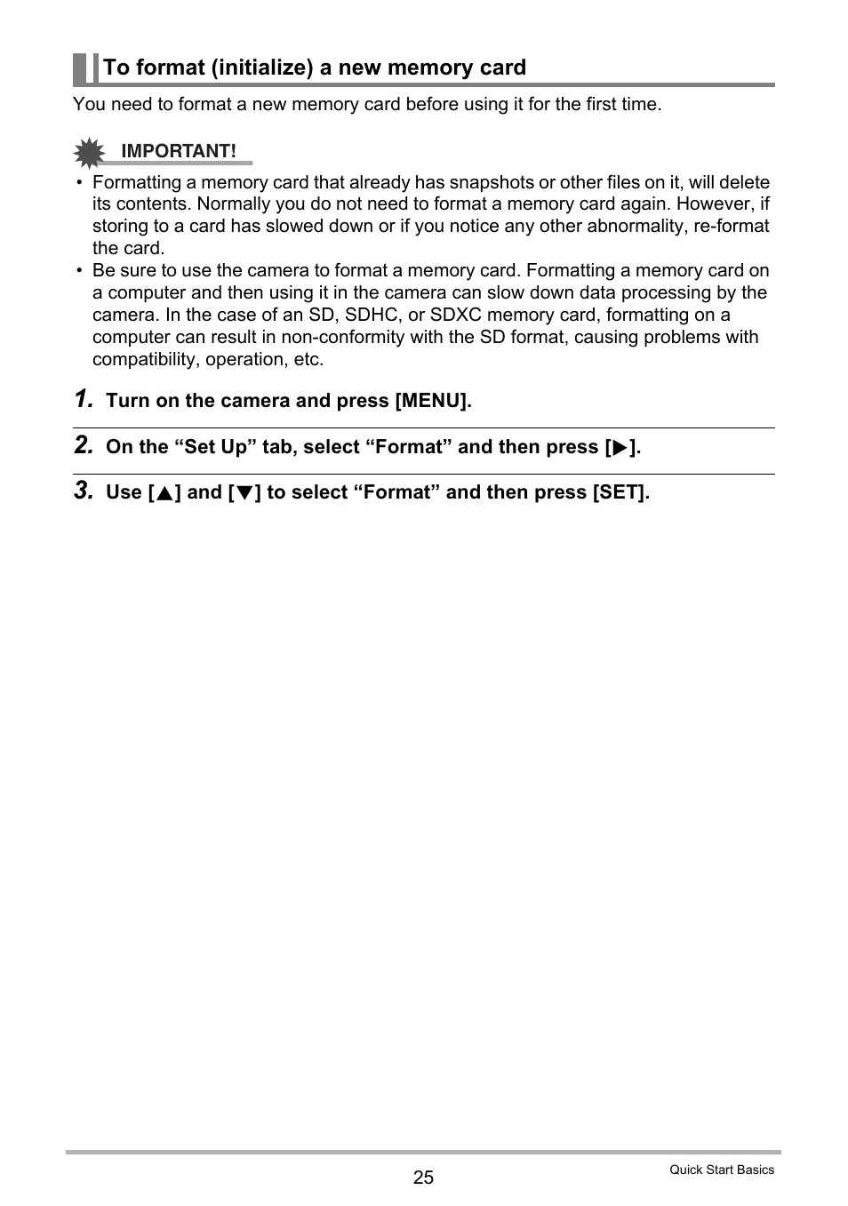 To format (initialize) a new memory card | Casio EXILIM EX-ZR15 User Manual | Page 25 / 195