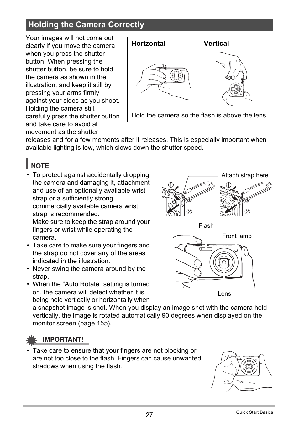 Holding the camera correctly | Casio EXILIM EX-ZR15 User Manual | Page 27 / 195