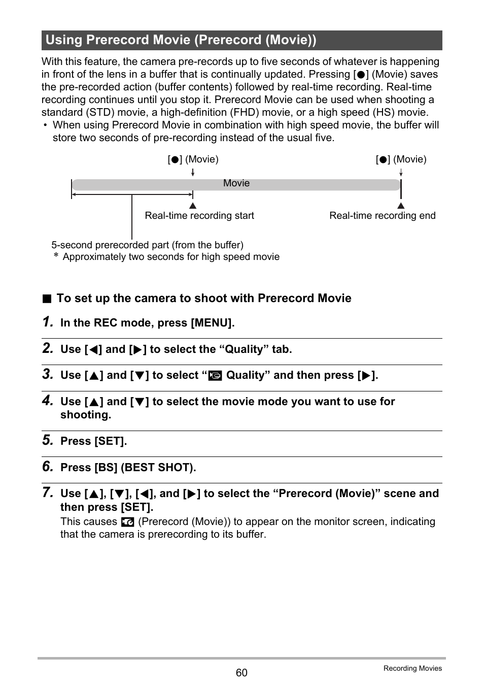 Using prerecord movie (prerecord (movie)) | Casio EXILIM EX-ZR15 User Manual | Page 60 / 195