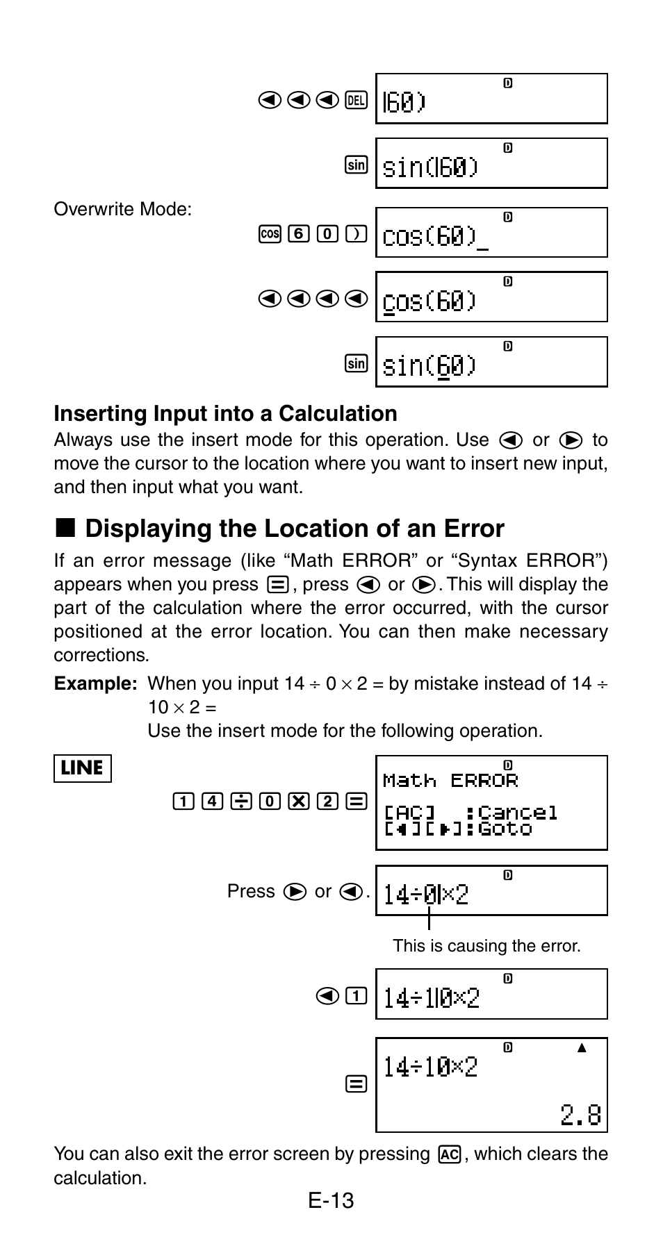 K displaying the location of an error | Casio fx-115ES User Manual | Page 15 / 54