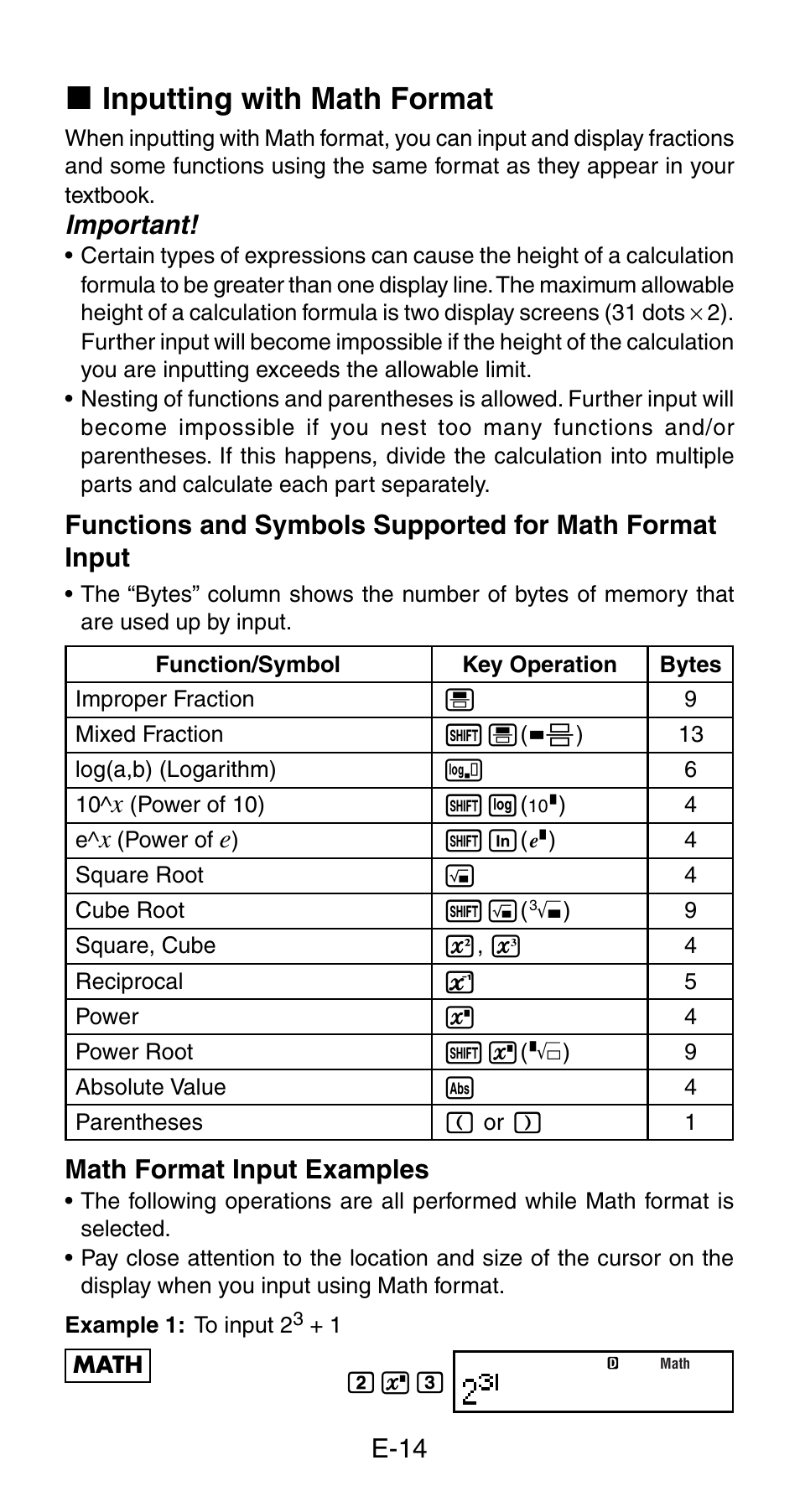 K inputting with math format | Casio fx-115ES User Manual | Page 16 / 54