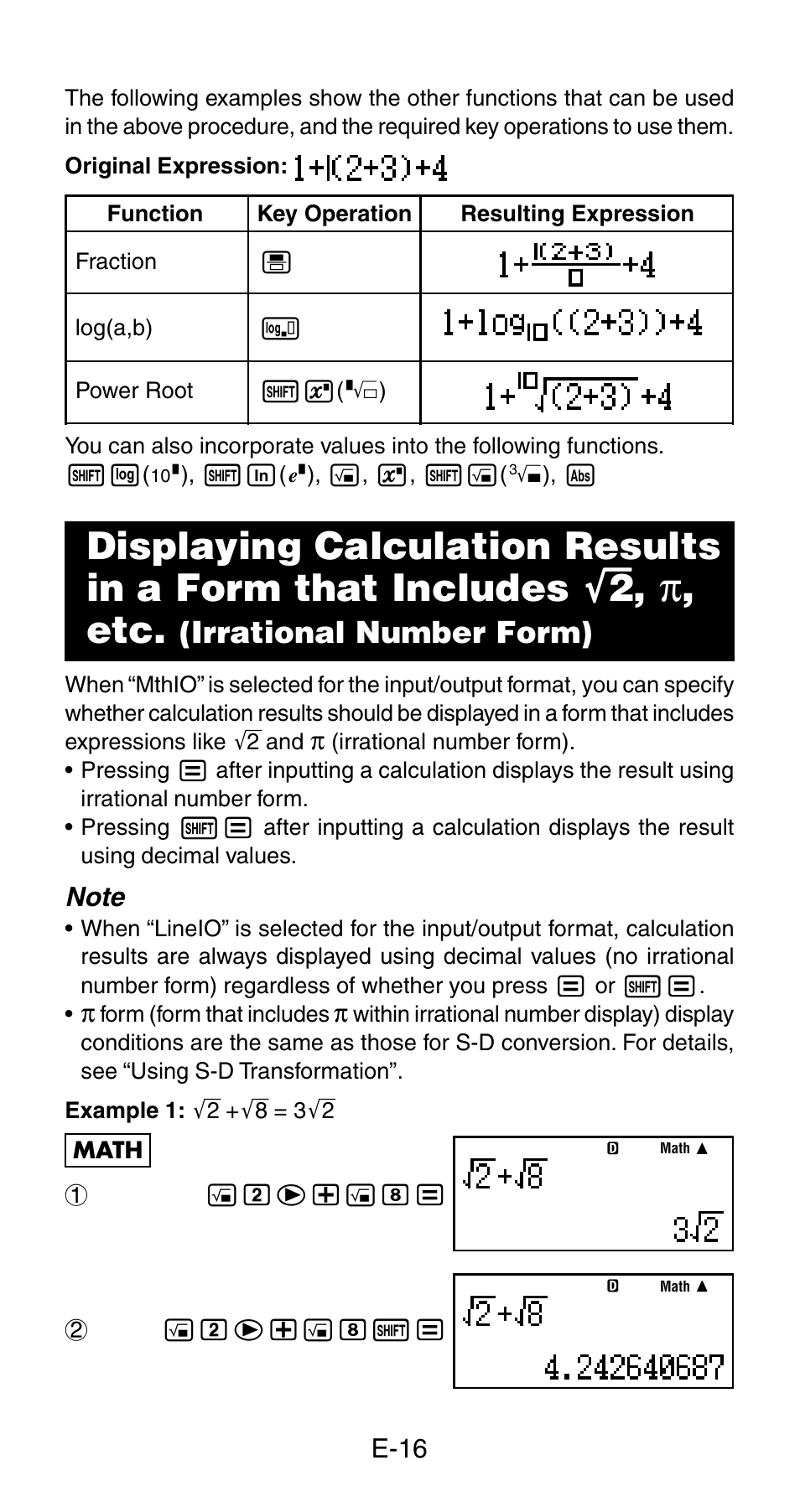 Irrational number form) | Casio fx-115ES User Manual | Page 18 / 54