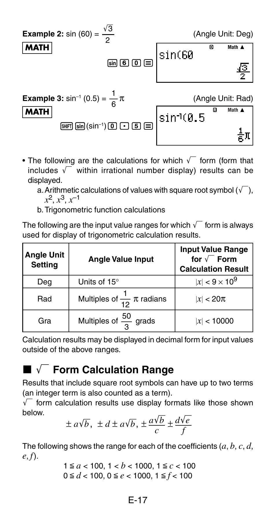 K ' form calculation range | Casio fx-115ES User Manual | Page 19 / 54