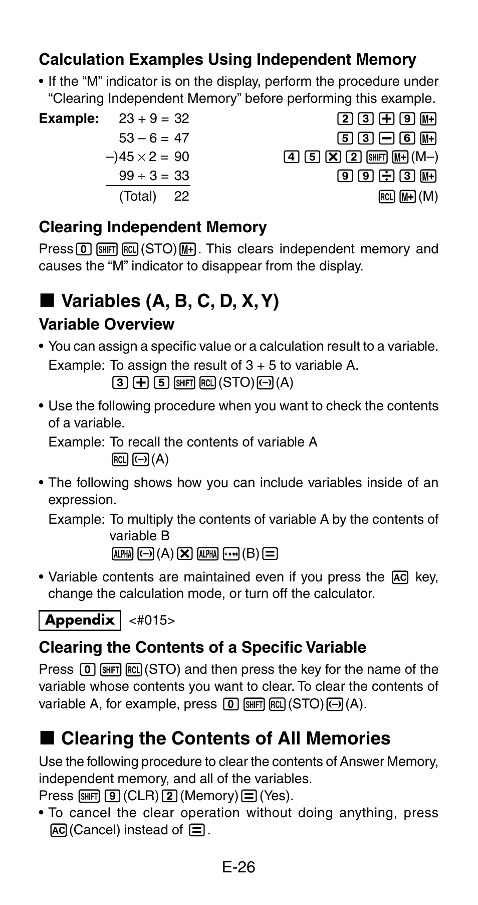 K variables (a, b, c, d, x, y) | Casio fx-115ES User Manual | Page 28 / 54