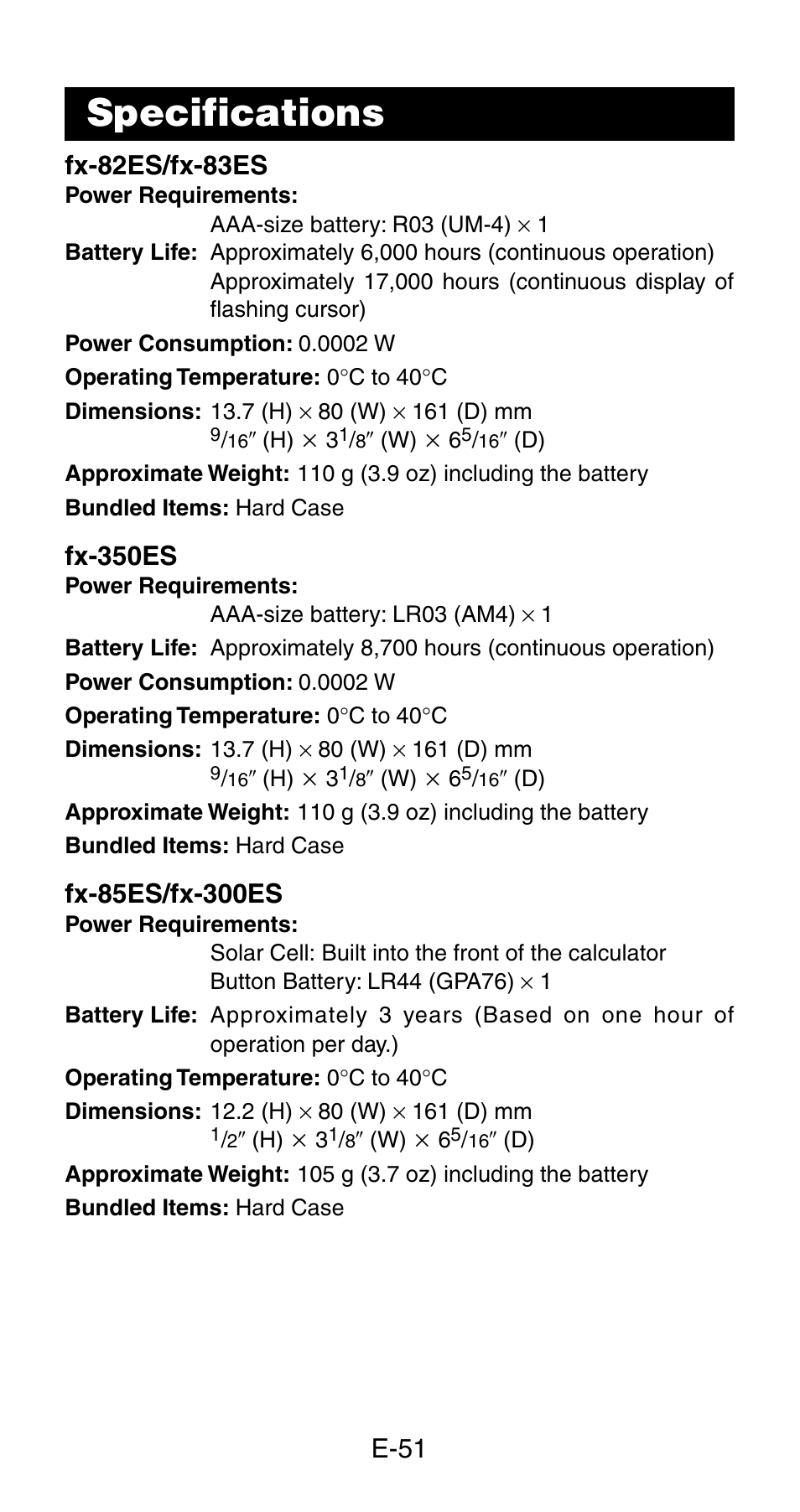 Specifications | Casio fx-115ES User Manual | Page 53 / 54