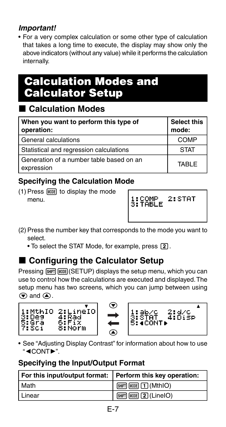 Calculation modes and calculator setup, K calculation modes, K configuring the calculator setup | Casio fx-115ES User Manual | Page 9 / 54