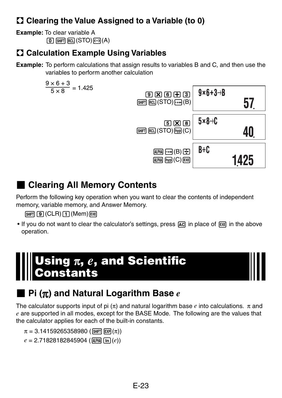 Using π π, And scientiﬁ c constants | Casio fx-50F PLUS User Manual | Page 24 / 80