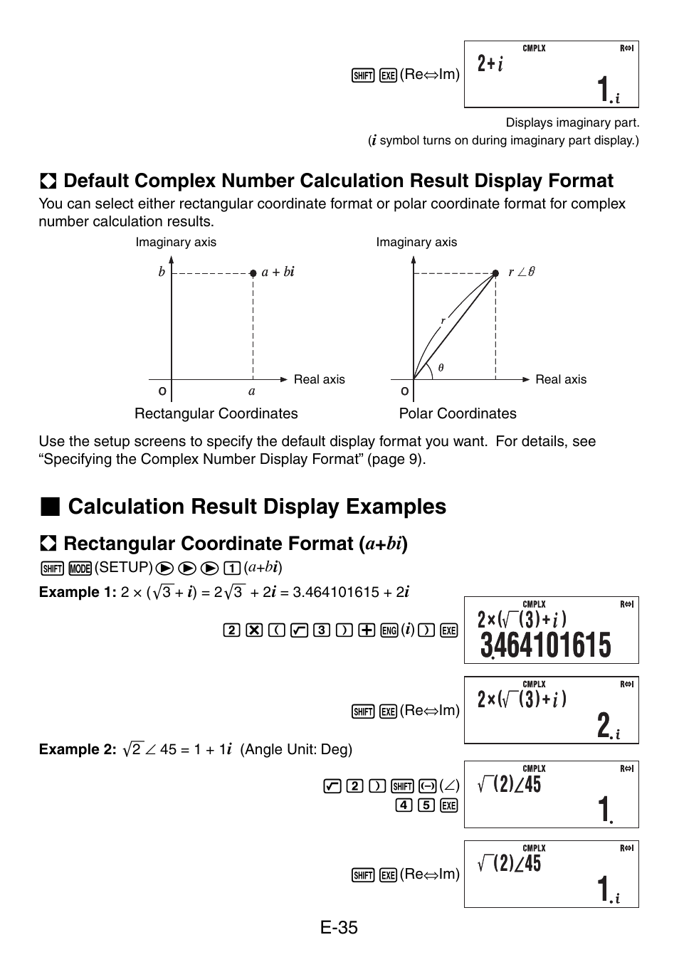 2+ i, Calculation result display examples | Casio fx-50F PLUS User Manual | Page 36 / 80