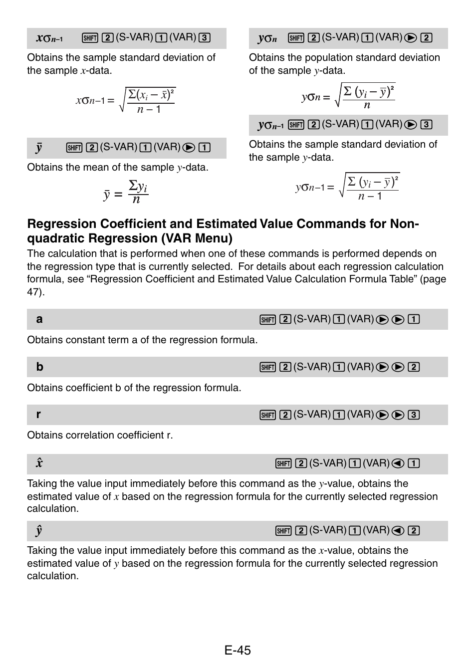 Pσ y, N= p σ y | Casio fx-50F PLUS User Manual | Page 46 / 80