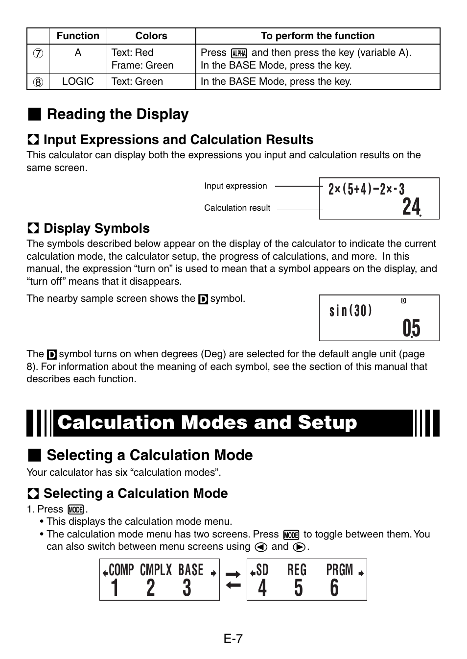 Calculation modes and setup, Comp cmplx base, Sd reg prgm | 2ч - 3, S i n | Casio fx-50F PLUS User Manual | Page 8 / 80