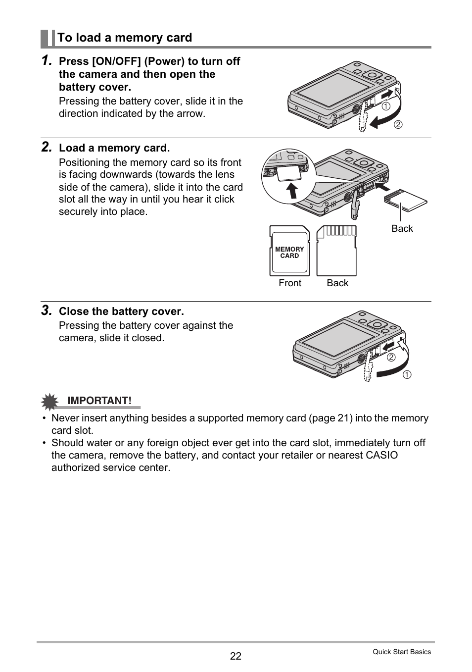 To load a memory card | Casio EXILIM EX-Z28 User Manual | Page 22 / 137