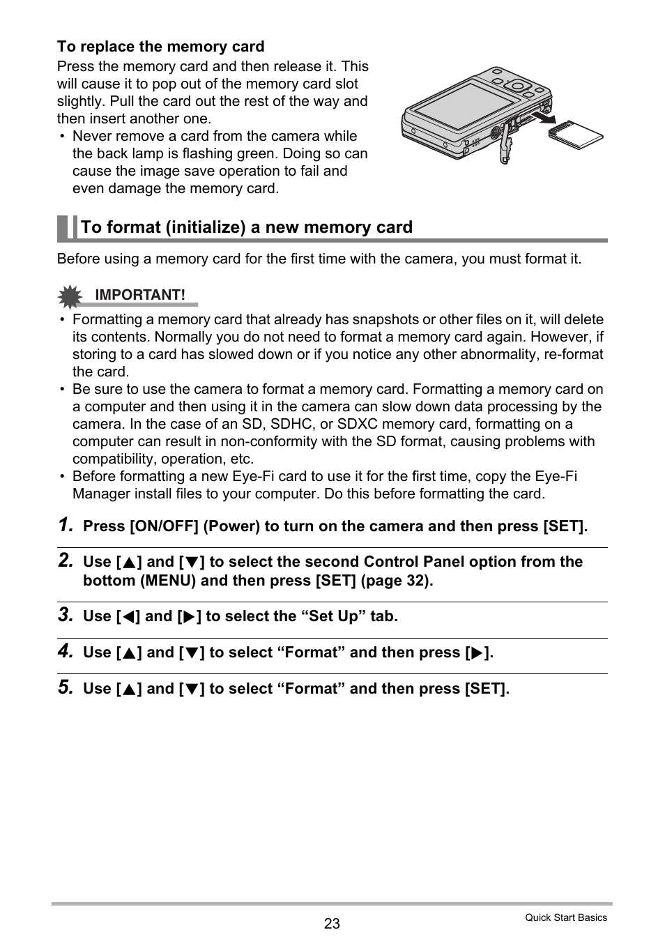 To format (initialize) a new memory card | Casio EXILIM EX-Z28 User Manual | Page 23 / 137