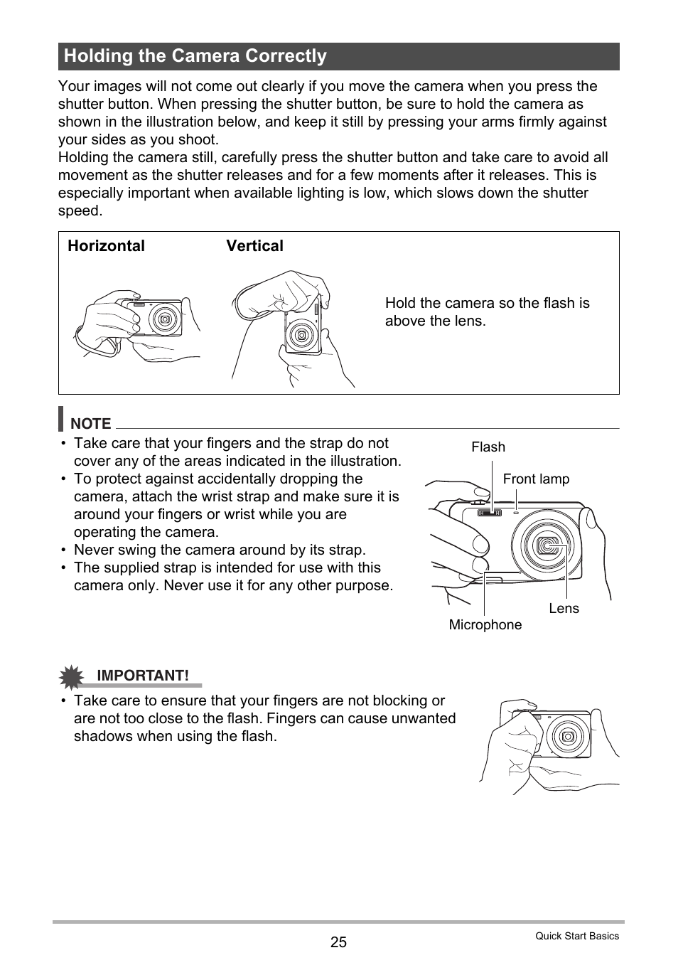 Holding the camera correctly | Casio EXILIM EX-Z28 User Manual | Page 25 / 137