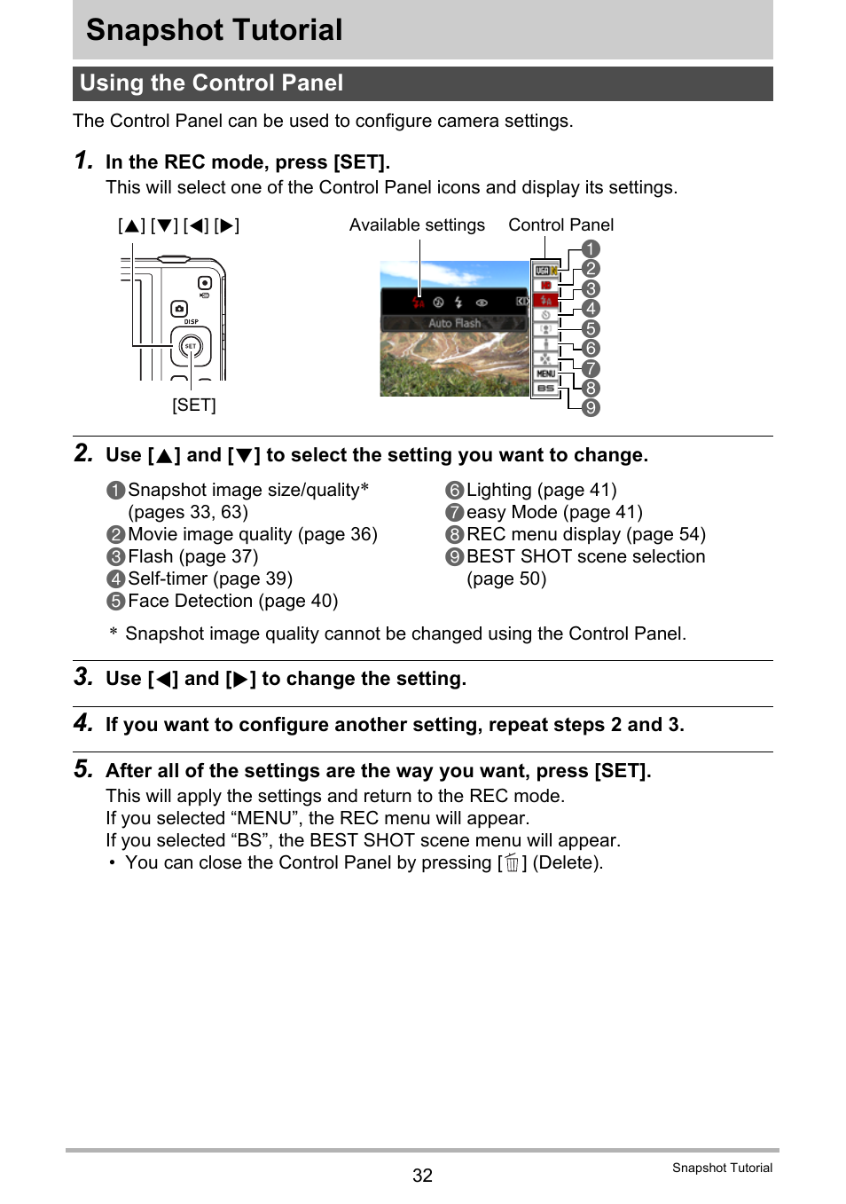 Snapshot tutorial, Using the control panel | Casio EXILIM EX-Z28 User Manual | Page 32 / 137