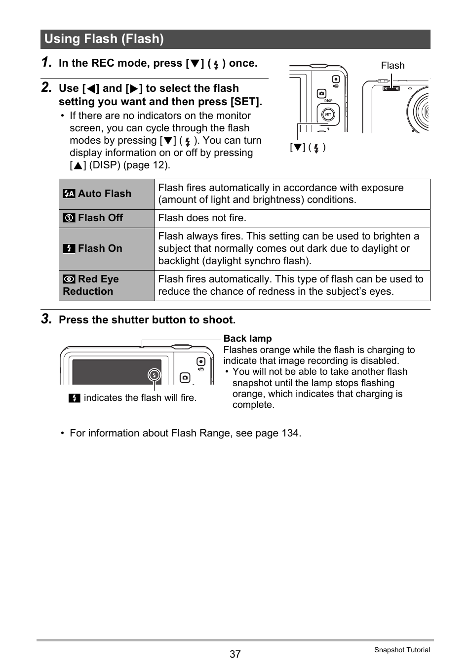 Using flash (flash) | Casio EXILIM EX-Z28 User Manual | Page 37 / 137