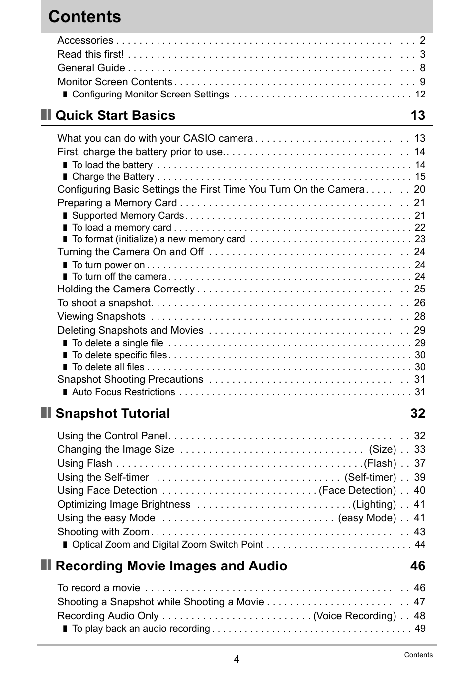 Casio EXILIM EX-Z28 User Manual | Page 4 / 137