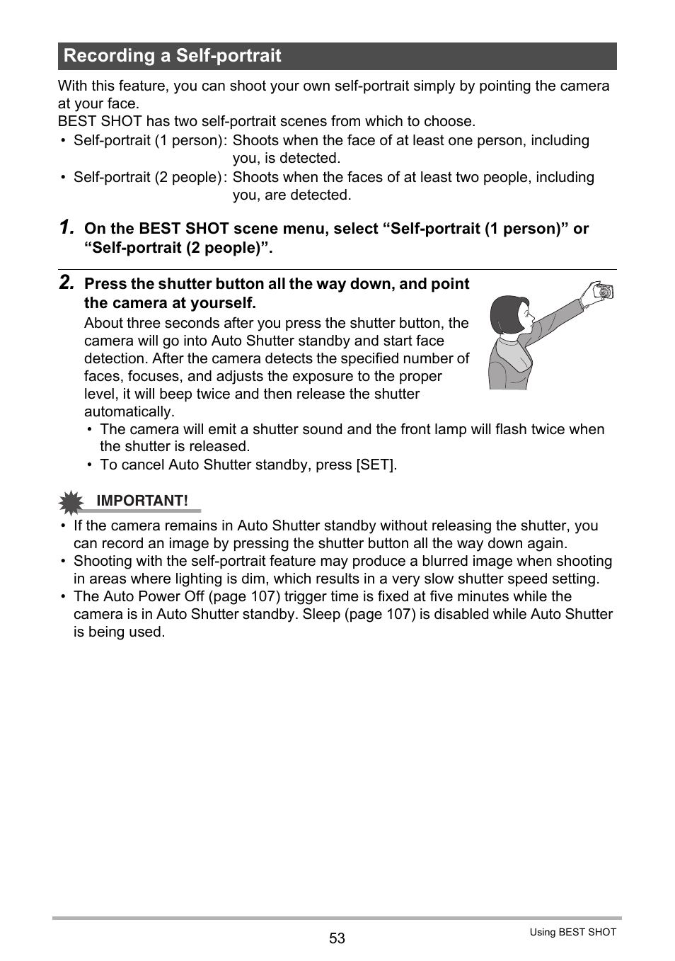 Recording a self-portrait | Casio EXILIM EX-Z28 User Manual | Page 53 / 137