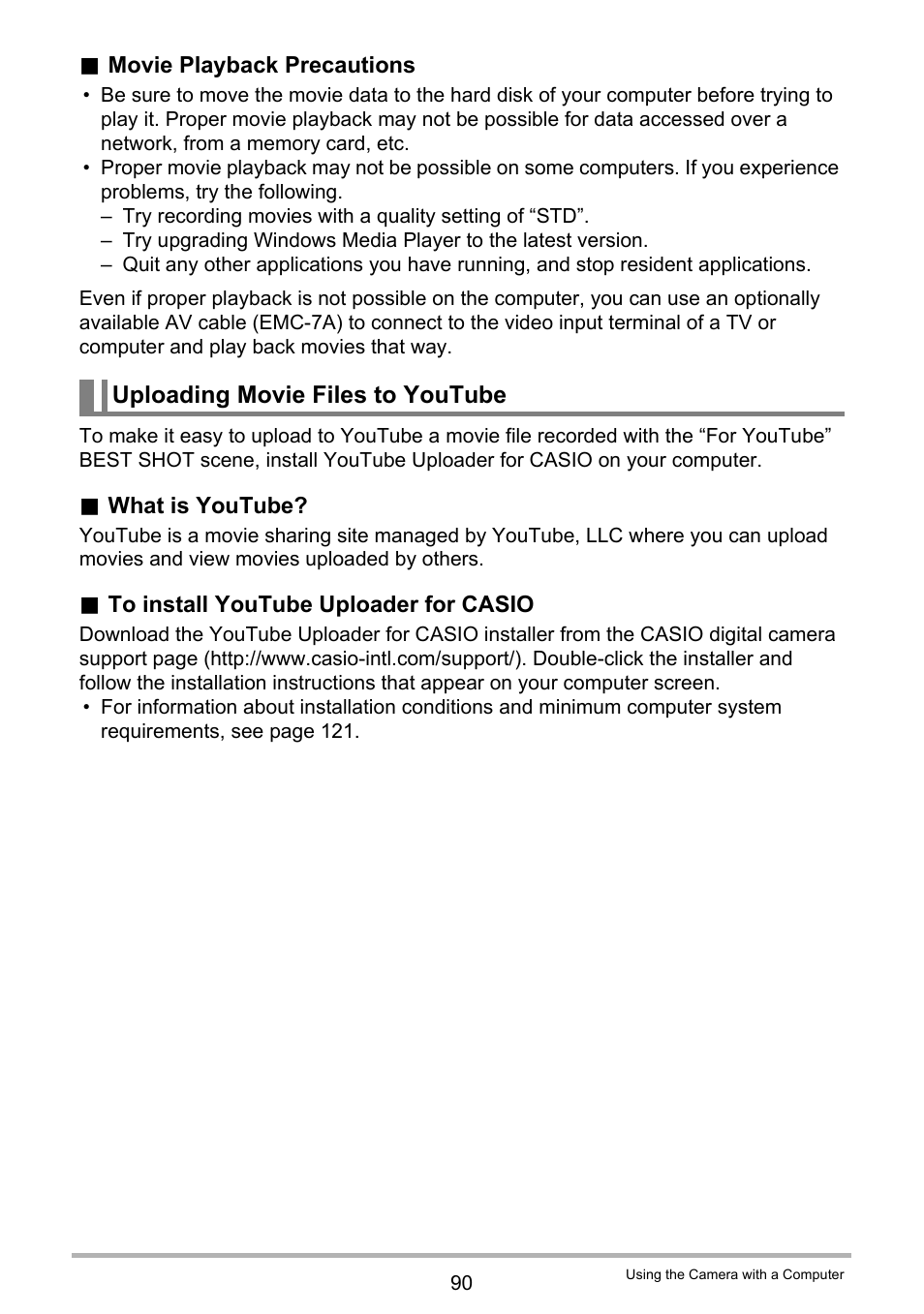 Uploading movie files to youtube | Casio EXILIM EX-Z28 User Manual | Page 90 / 137