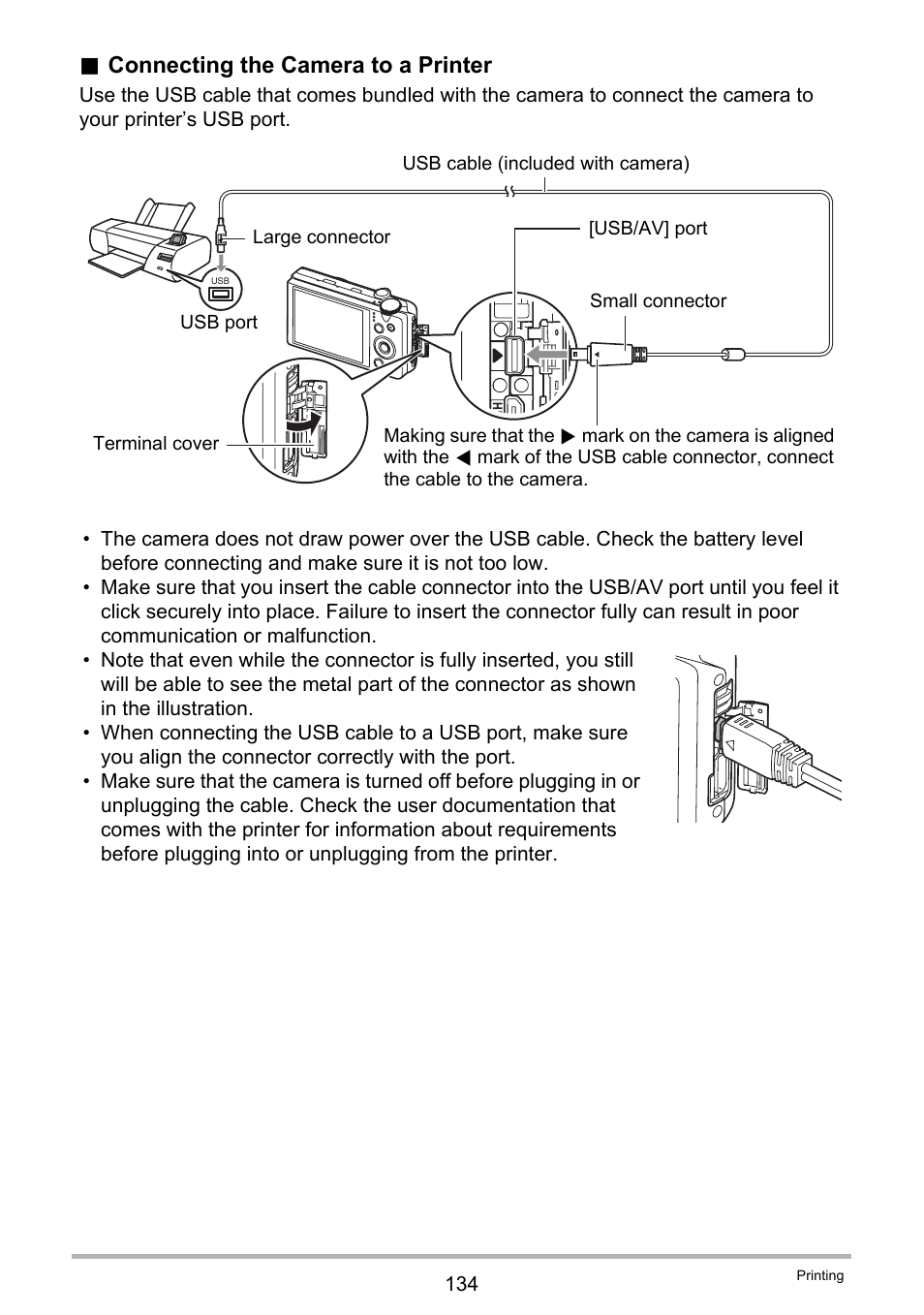 Connecting the camera to a printer | Casio EX-ZR200  EN User Manual | Page 134 / 201
