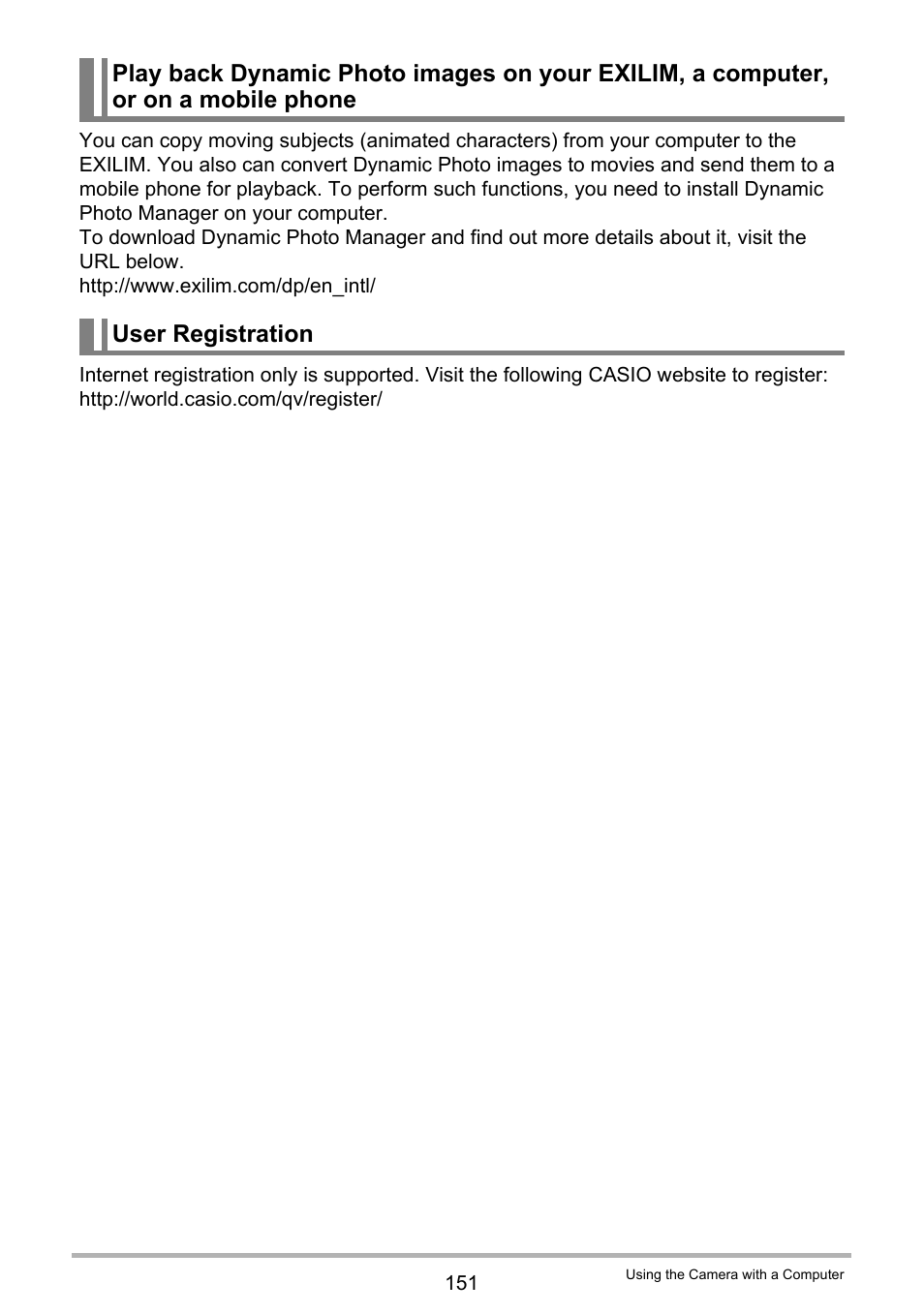 User registration, E 151) | Casio EX-ZR200  EN User Manual | Page 151 / 201