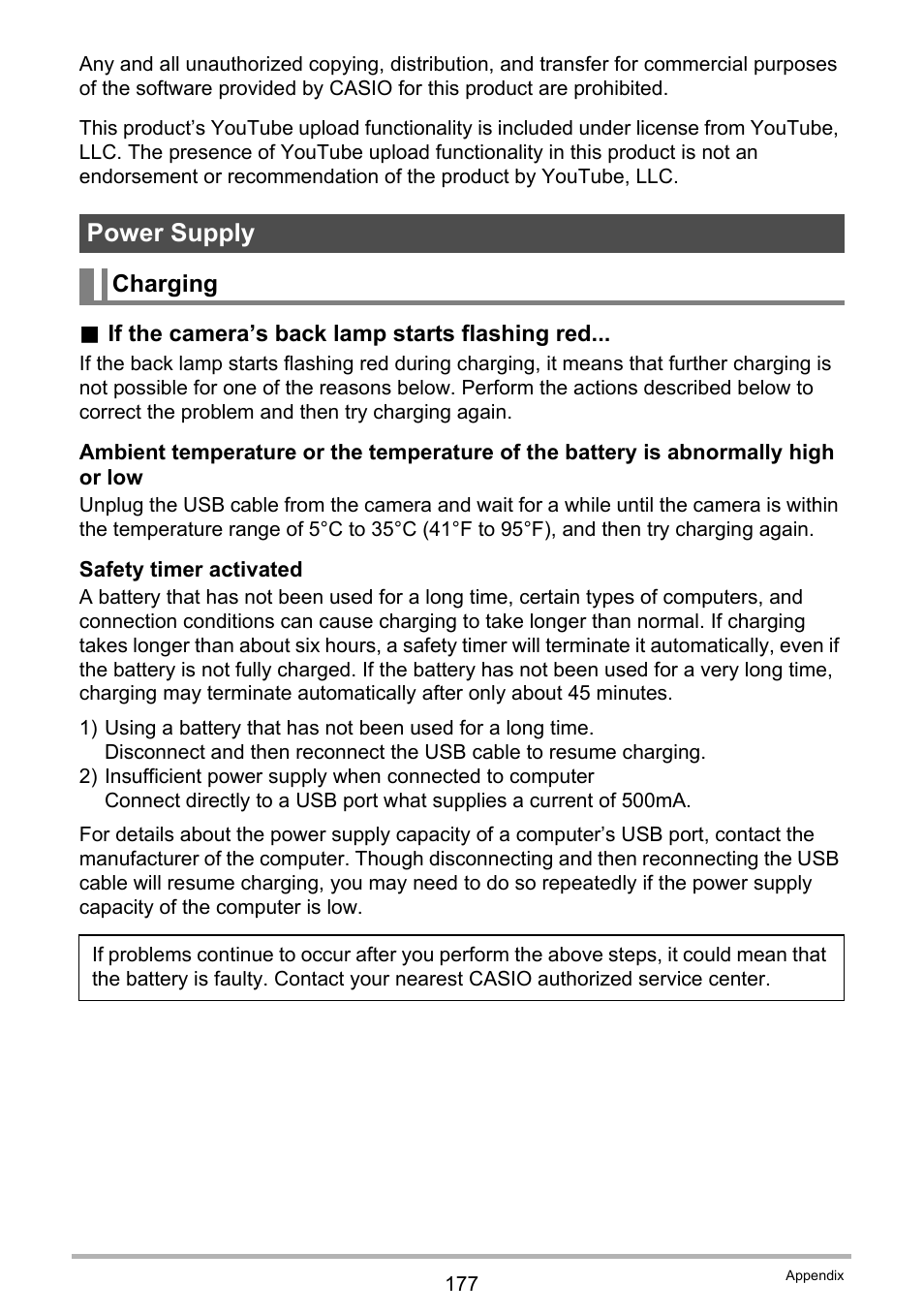 Power supply, Charging | Casio EX-ZR200  EN User Manual | Page 177 / 201