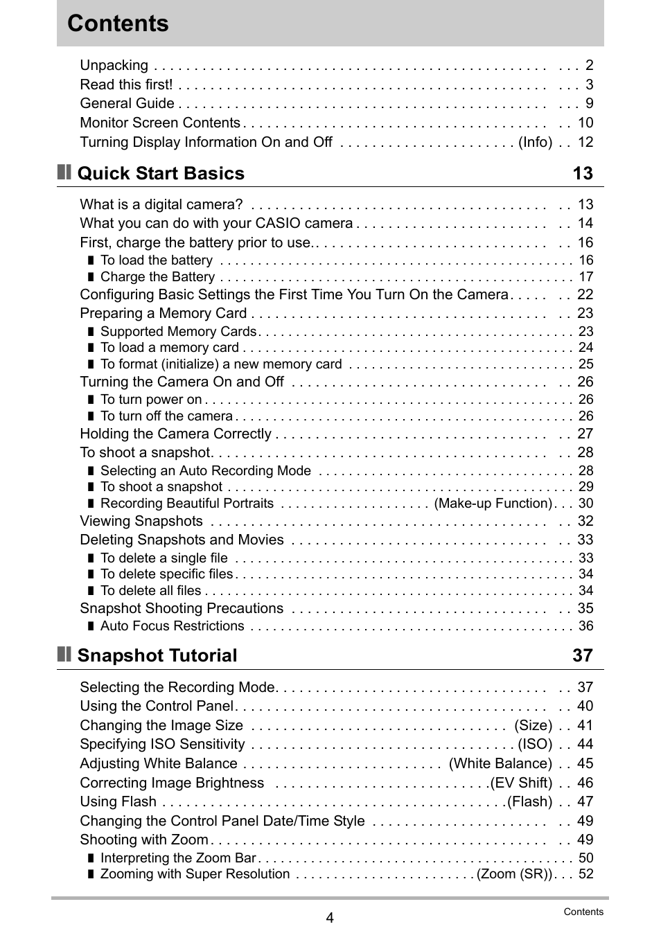 Casio EX-ZR200  EN User Manual | Page 4 / 201