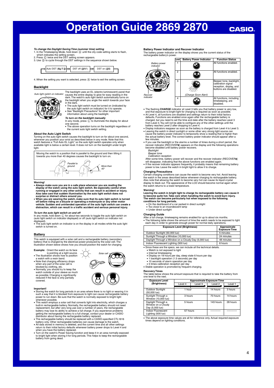 Backlight, Battery | Casio 2870 User Manual | Page 4 / 6