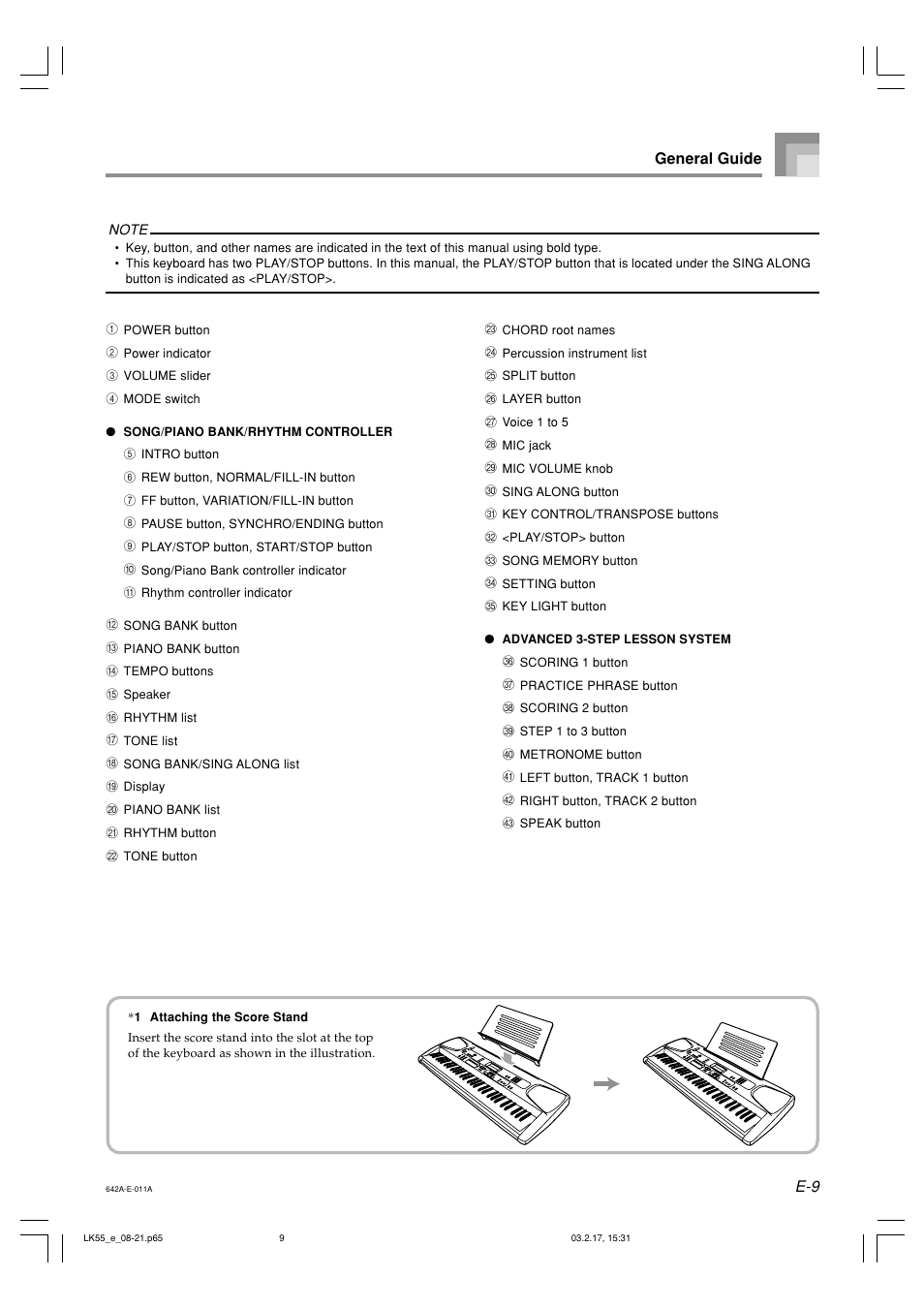 E-9 general guide | Casio LK-55  EN User Manual | Page 11 / 83