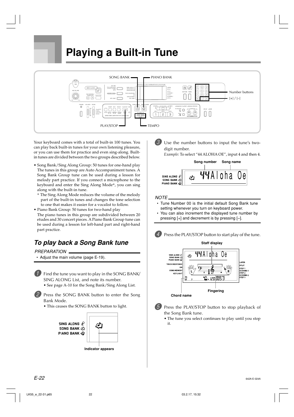 Playing a built-in tune | Casio LK-55  EN User Manual | Page 24 / 83